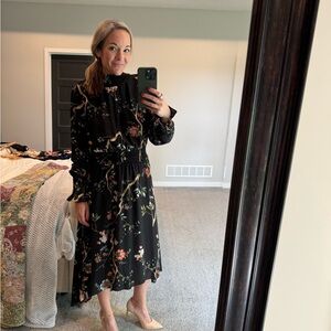 Nanette Long sleeve, high neck floral flowy high low maxi dress size 10